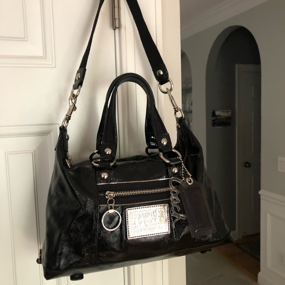 Coach Poppy Satchel. Black Patent Leather w Optional Strap and OG Hang Tags